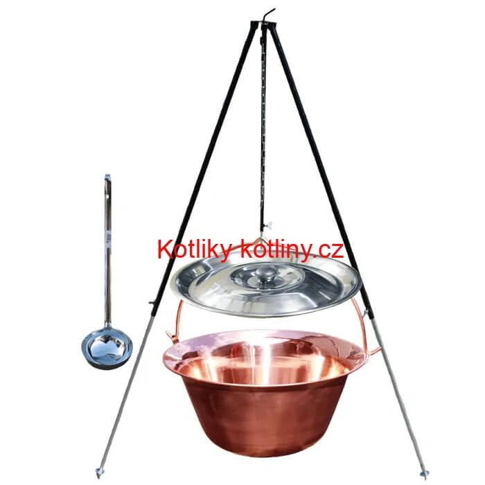 Měděný kotlík 30 L (1,2 mm) + poklice + teleskopický stojan