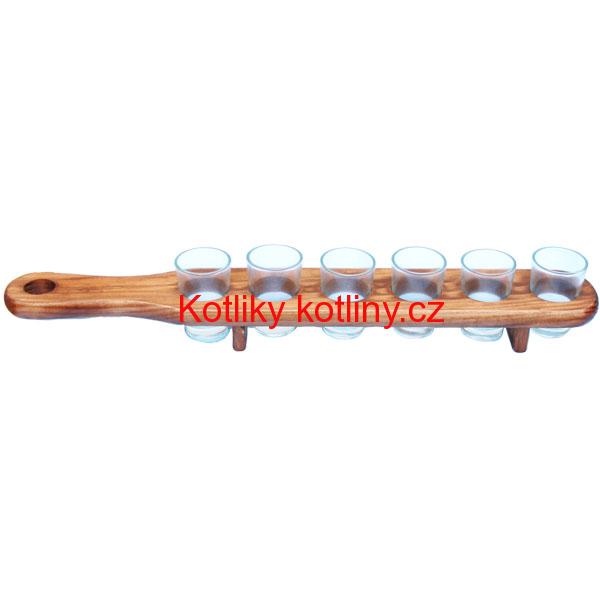 Sada skleniček s dřevěným podnosem