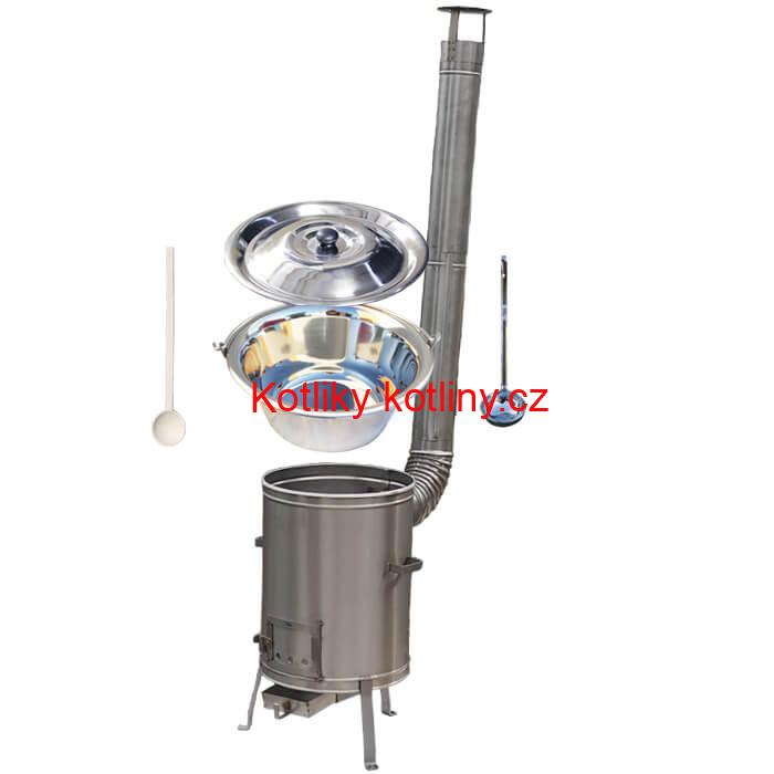 Nerezový kotlík 14 L (0,8 mm) + nerezová kotlina 36 cm + vařečka a naběračka LUX