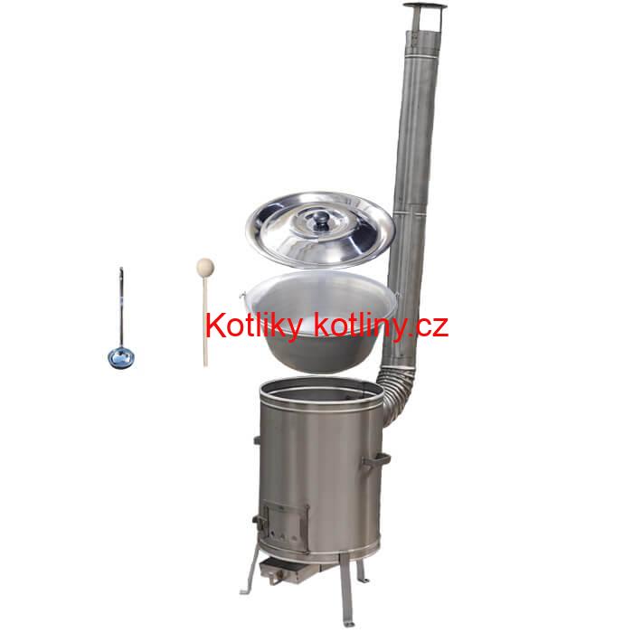 Nerezový kotlík 15 L (1,5 mm) + nerezová kotlina 36 cm + vařečka a naběračka LUX