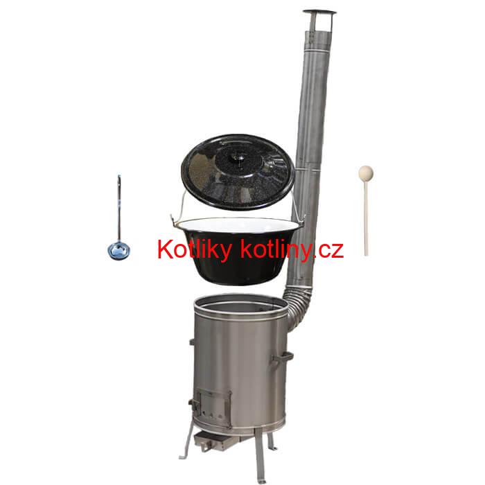 Smaltovaný kotlík 22 L (1,2 mm) + nerezová kotlina 42 cm + vařečka a naběračka LUX