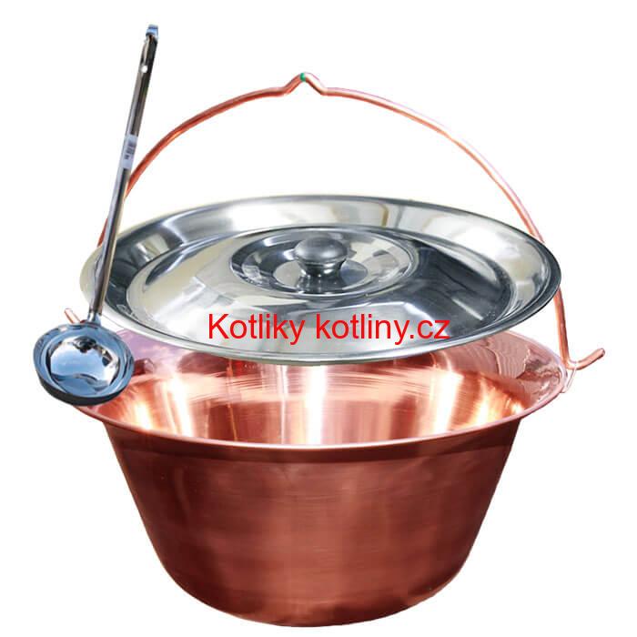 Měděný kotlík 30 L + nerezová poklice
