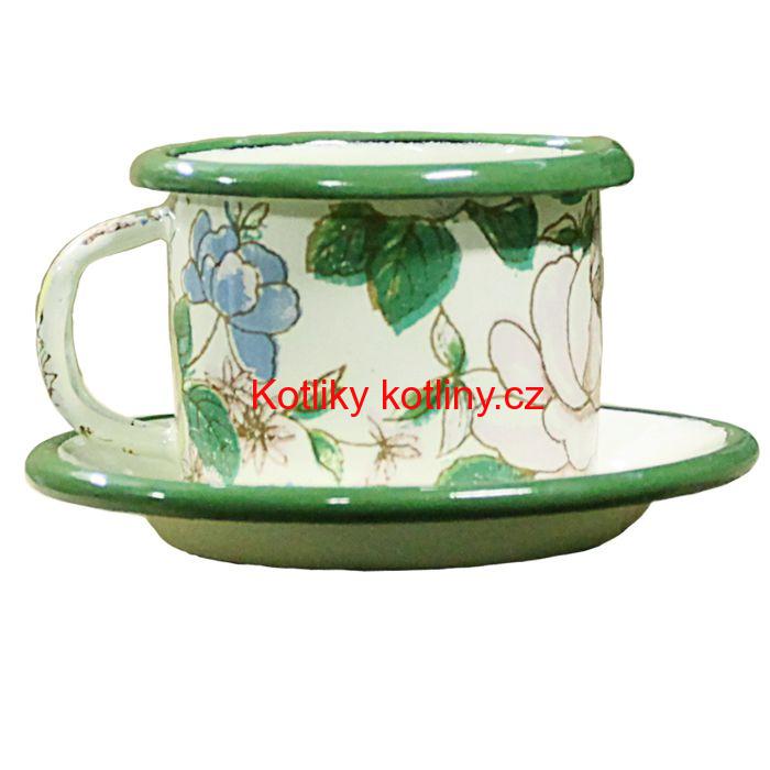 Smaltovaný šálek + podšálek