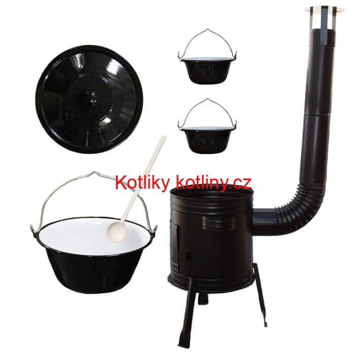 Smaltovaný kotlík 13 L (1,2 mm) + kovová kotlina 36 CLASSIC (KOV) + 2 smaltované servírovací kotlíky 0,8 L