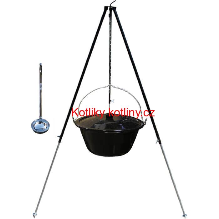 Smaltovaný kotlík 30 L poklice + teleskopická trojnožka 1,40 m