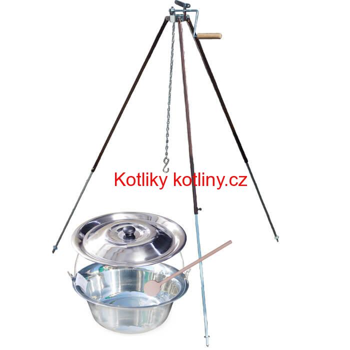 Nerezový kotlík 15 L (1,2 mm) + teleskopická trojnožka s pojistnou kladkou + poklice