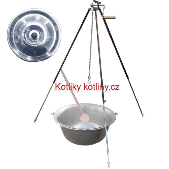 Nerezový kotlík 15 L (1,5 mm) + teleskopická trojnožka s pojistnou kladkou + poklice