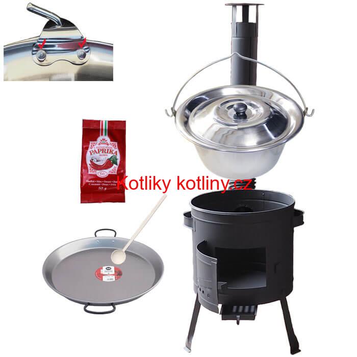 Zesílený nerezový kotlík 15 L (0,8 mm) + Paella ocelová pánev + nízká žáruvzdorná kotlina 36 cm PLUS 600