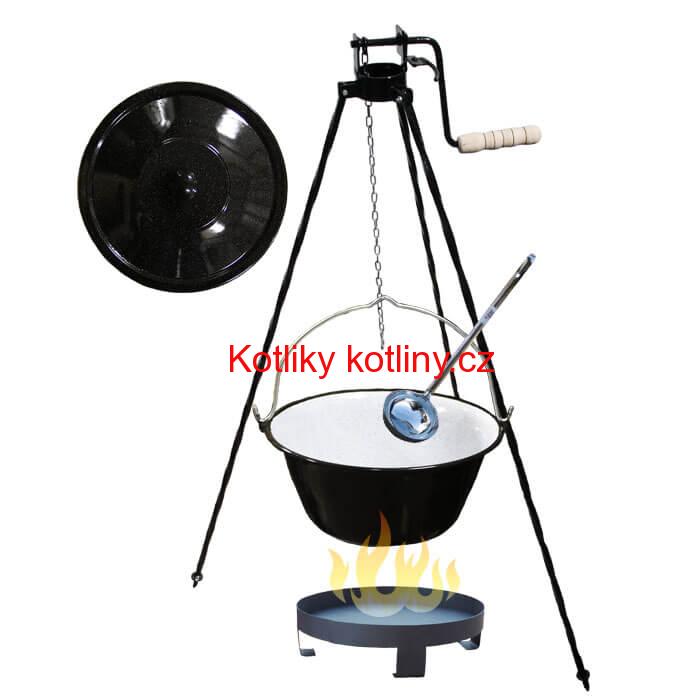 Smaltovaný kotlík 16 L (1,2 mm) + Ohniště + stojan s kladkou VAR