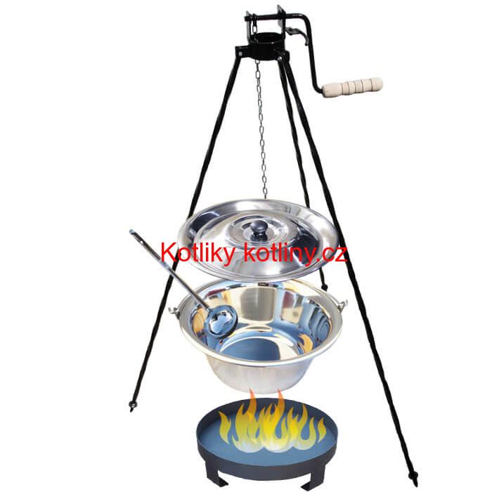 Nerezový kotlík 22 L (0,8 mm) + Ohniště + stojan s kladkou VAR