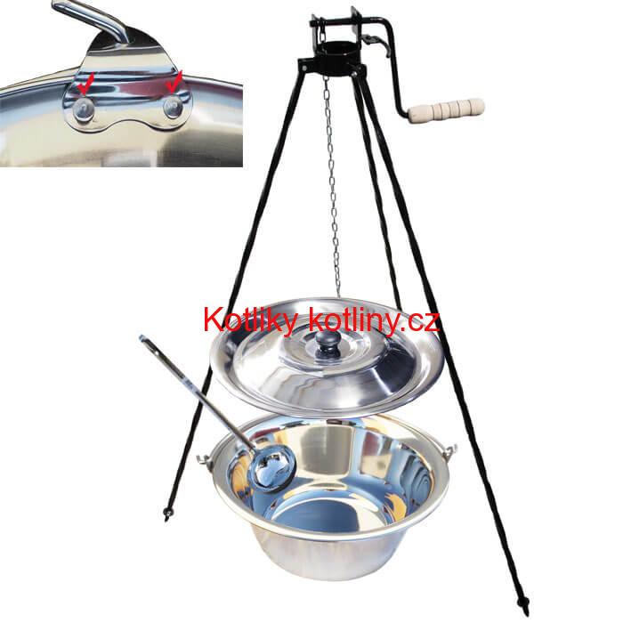 Nerezový kotlík 20 L (0,8 mm) s nýty + stojan s kladkou VAR