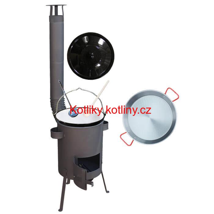 Smaltovaný kotlík 20 L + Paella ocelová pánev 46 cm + žáruvzdorná kotlina 42 PLUS 600 4 MM