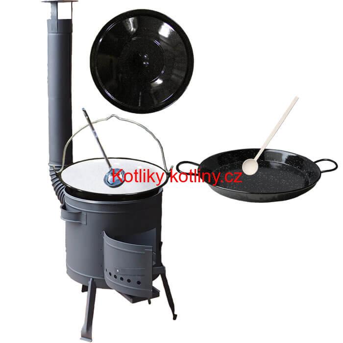 Smaltovaný kotlík 16 L + Paella smaltovaná pánev 42 cm + žáruvzdorná nízká kotlina 39 PLUS 600