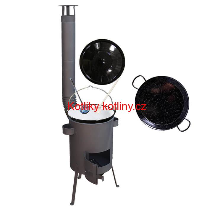Smaltovaný kotlík 16 L + Paella snaltovaná pánev 42 cm + žáruvzdorná kotlina 39 PLUS 600 4 MM