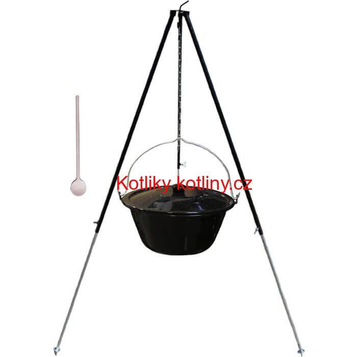 Smaltovaný kotlík 30 L + poklice + teleskopicka trojnožka 1,7 m