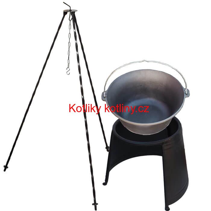 Litinový kotlík 10,8 L + chránič plamene 37 cm + trojnožka 1,2 m