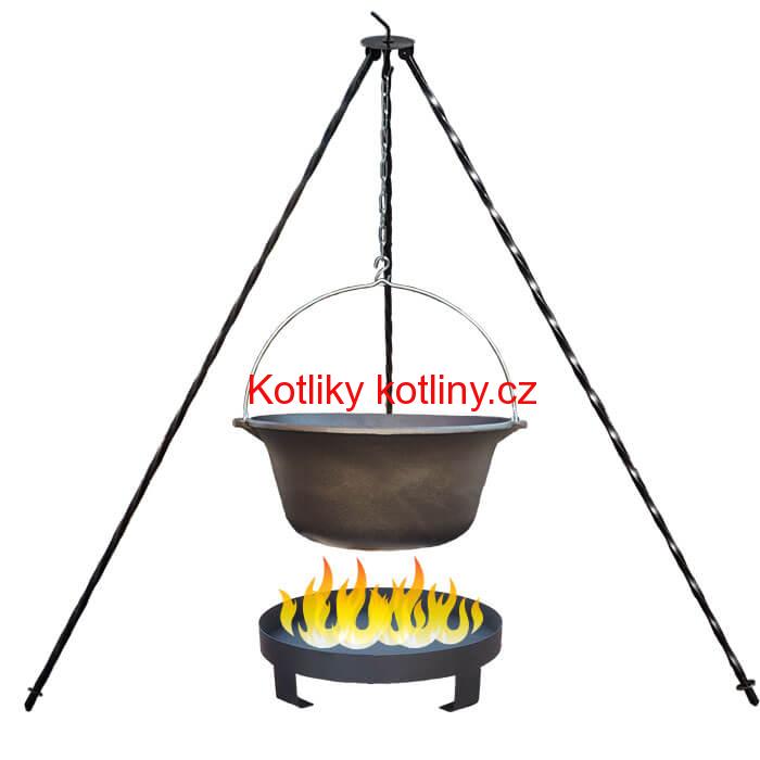Litinový kotlík 10,8 L + trojnožka 1,2 m + ohniště 36 cm