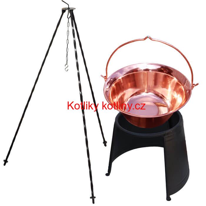 Měděný kotlík 20 L (1,2 mm) + chránič plamene 43 cm  + trojnožka 1,2 m