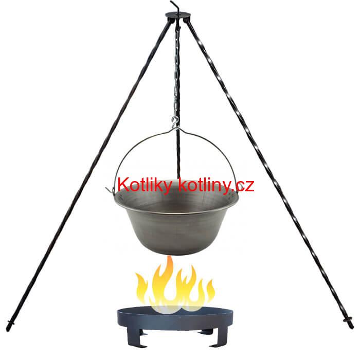 Železný kotlík 14 L (0,75 mm) + trojnožka 1,2 m + ohniště 36 cm