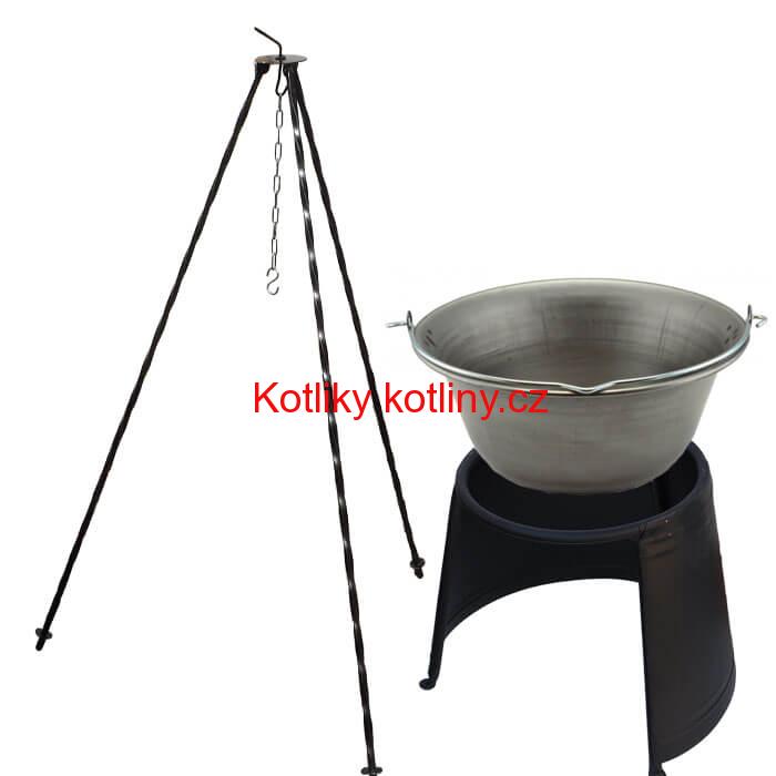 Železný kotlík 10 L (0,75 mm) + chránič plamene 37 cm + trojnožka 1,2 m