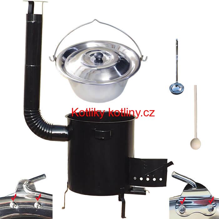 Nerezový kotlík 30 L (0,8 mm) zesílený s nýty + hrubostěnná (1,5 mm) kovová kotlina 45 STRONG