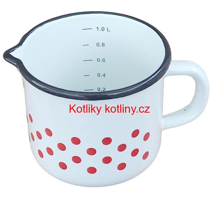 Smaltovaný hrnek s výlevkou 1 L - tečkovaný