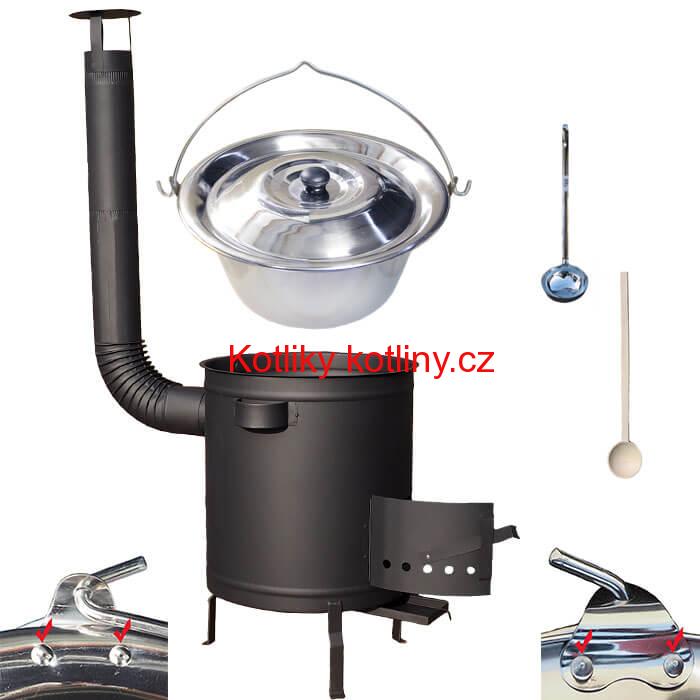 Nerezový kotlík 15 L (0,8 mm) zesílený s nýty + silnostěnná (1,5 mm) žáruvzdorná kotlina 36 PLUS 600