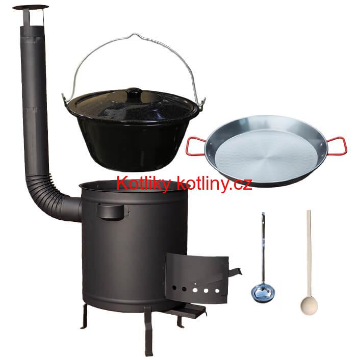 Smaltovaný kotlík 13 L (1,2 mm) + Paella pánev 38 cm + silnostěnná (1,5 mm) žáruvzdorná kotlina (1,5 mm) 36 PLUS 600