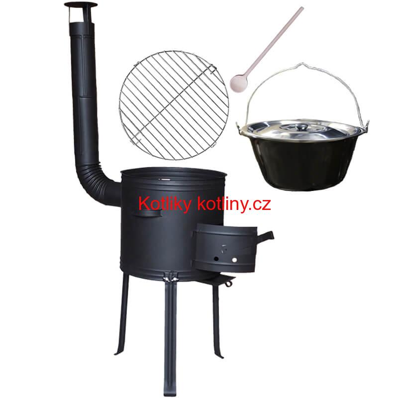 Smaltovaný kotlík 16 L + rošt ke grilování 40 cm + kotlina s vysokými nožičkami 39 cm žáruvzdorná barva PLUS 700