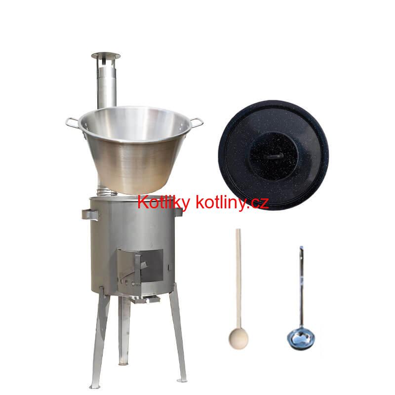 Nerezový kotel 40 L (1,2 mm) + nerezová kotlina 45 cm LUXUS + naběračka a vařečka