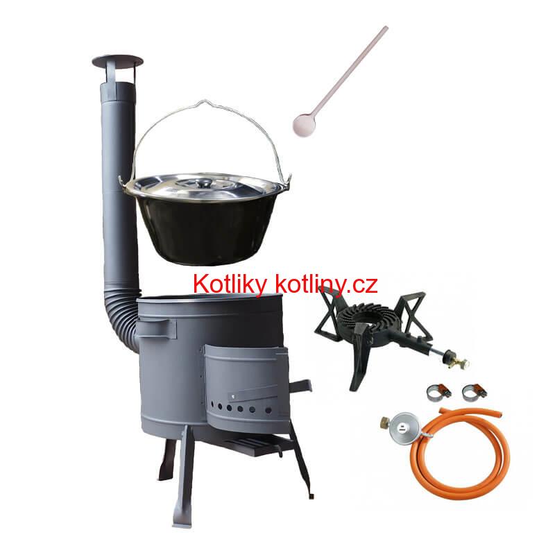 Smaltovaný kotlík (1,2 mm) 25 L + litinový hořák 5,5 kW + nízká kotlina 42 PLUS 600 + nerezová poklice INOX