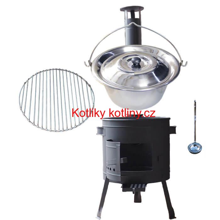 Nerezový kotlík 22 L (0,8 mm) INOX + Nerezový rošt 45 cm + nízká žáruvzdorná kotlina 42 cm PLUS 600