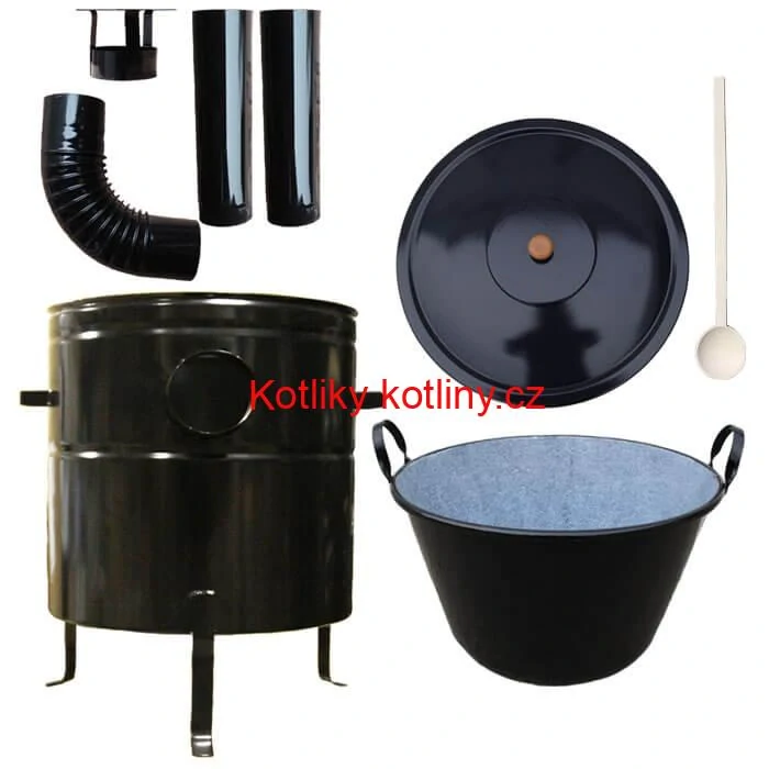 Zabijačkový smaltovaný kotel 60 L + kovová kotlina 53 cm + kouřovod