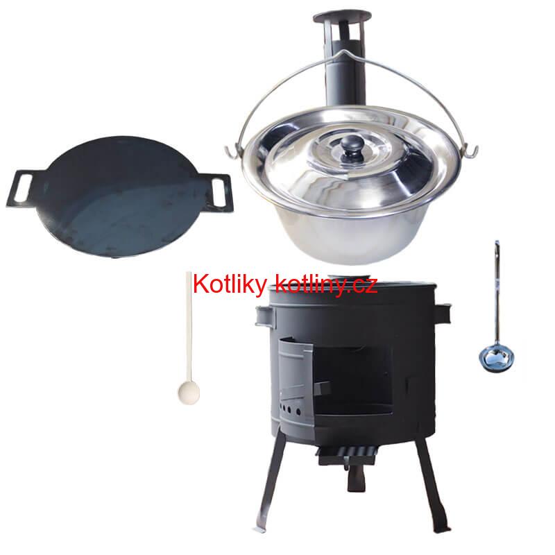 Nerezový kotlík 15 L (1,2 mm) + železná pánev 38 cm UNI + kotlina 36 cm PLUS 600