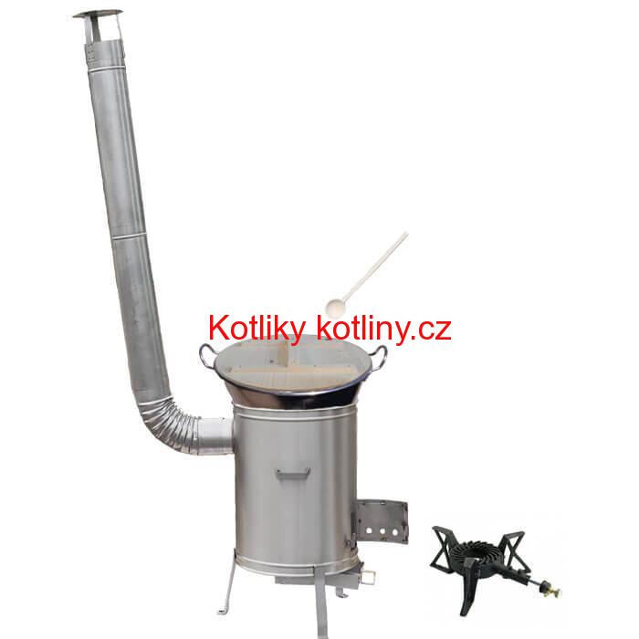 Zabijačkový nerezový kotel 100 L + nerezová kotlina 60 cm + hořák 7 kW a vařečka