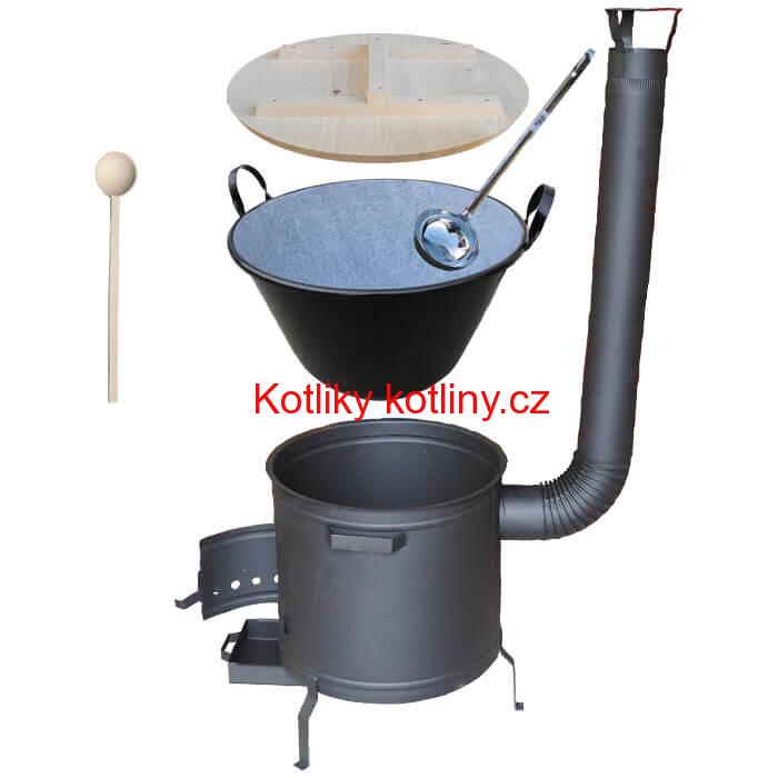 Smaltovaný kotel 100 L + žáruvzdorná kotlina 60 cm PLUS 600 + vařečka a naběračka BIG PARTY