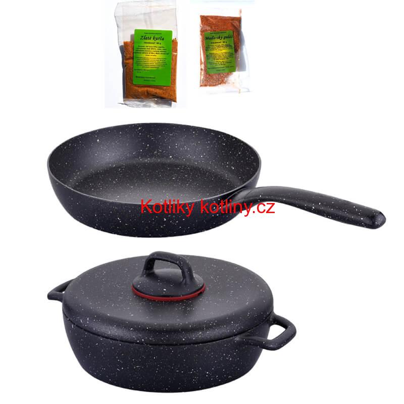 Hrnec s poklicí + pánev + pepř Classic Plus Volkanit