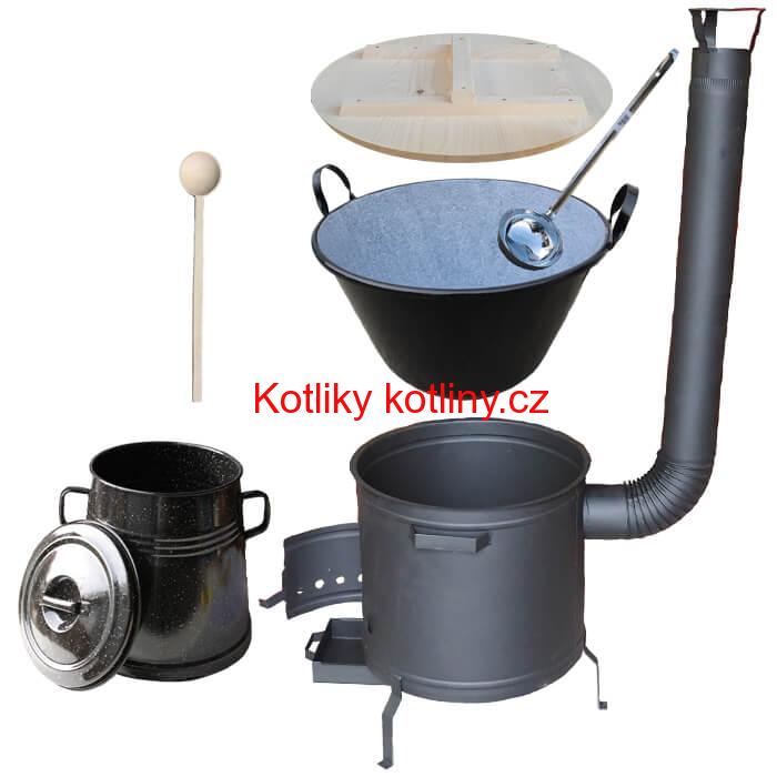 Smaltovaný kotel 100 L + žáruvzdorná kotlina 60 cm PLUS 600 + Nádoba na sádlo 10 L