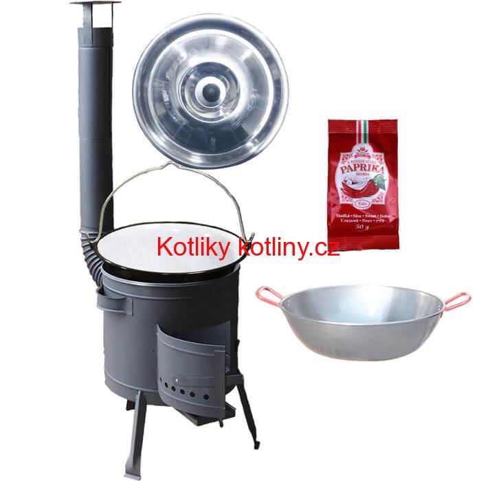 Smaltovaný kotlík 22 L + Pánev PAELLA (WOK) 45 cm + sladká paprika 50 g + nízká kotlina 42 PLUS 600