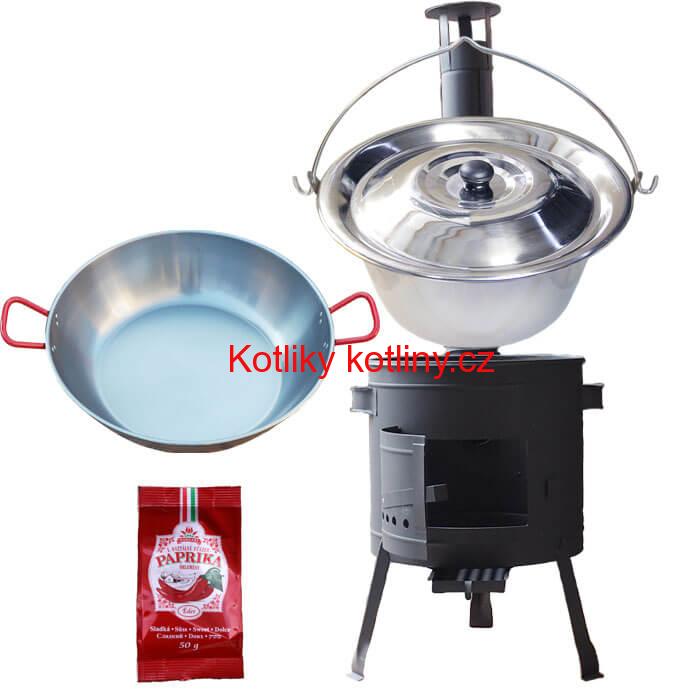 Nerezový kotlík 22 L (0,8 mm) INOX + Pánev PAELLA (WOK) 45 cm + sladká paprika 50 g + nízká kotlina 42 PLUS 600