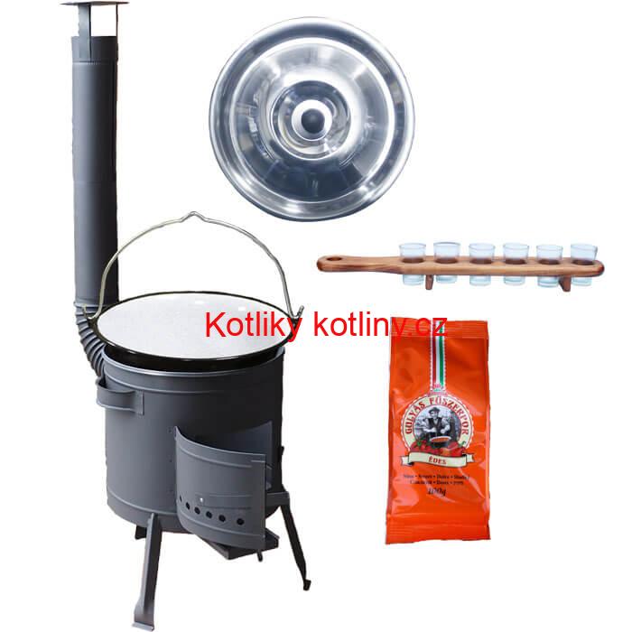 Smaltovaný kotlík 20 L (1,2 mm) + pepř + štamperlíky + nízká žáruvzdorná kotlina (0,8 mm) 42 PLUS 600