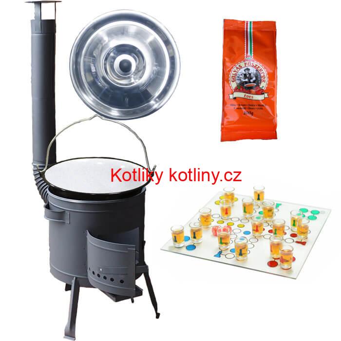 Smaltovaný kotlík 25 L (1,2 mm) + pepř + člověče pi už + nízká žáruvzdorná kotlina 42 PLUS 600
