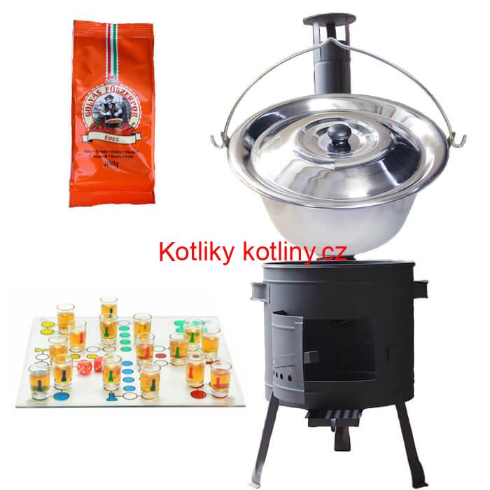 Nerezový kotlík 14 L (0,8 mm) + pepř + člověče pi už + nízká žáruvzdorná kotlina 36 PLUS 600