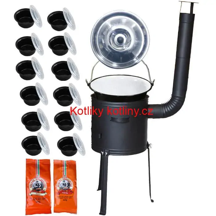 Smaltovaný kotlík 22 L (1,2 mm) + žáruvzdorná kotlina 42 cm Plus 700 + misky 12 ks + 2 x pepř na guláš 100 g