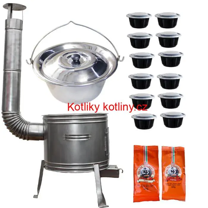 Nerezový kotlík 22 L (0,8 mm) INOX + nerezová kotlina 42 cm TOPLUX + misky 12 ks + 2 x pepř na guláš 100 g