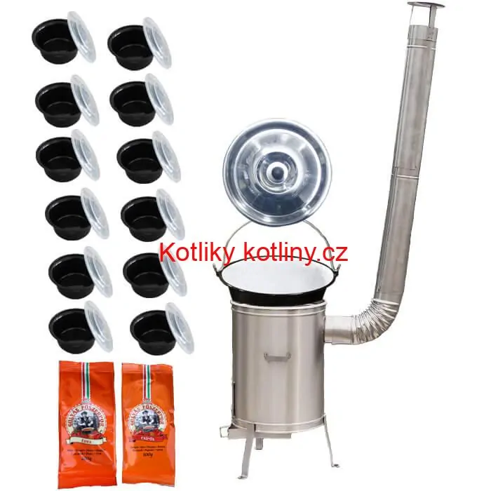 Smaltovaný kotlík 22 L (1,2 mm) + nerezová kotlina 42 cm LUX + misky 12 ks + 2 x pepř na guláš 100 g