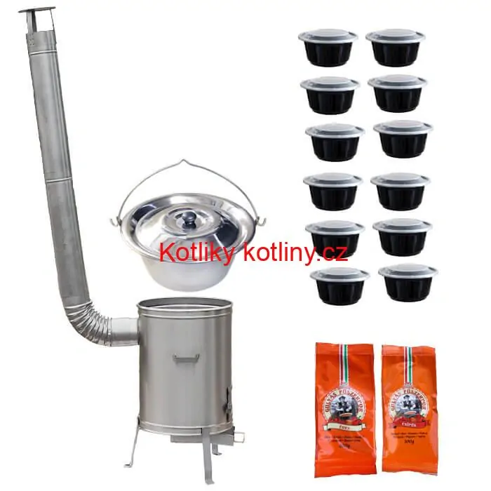 Nerezový kotlík 22 L (0,8 mm) INOX + nerezová kotlina 42 cm LUX + misky 12 ks + 2 x pepř na guláš 100 g