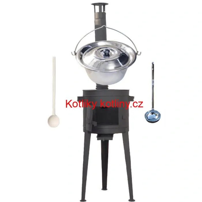 Nerezový kotlík 22 L (0,8 mm) + vysoká žáruvzdorná kotlina (1,5 mm) HODO 42 cm PLUS 600 + vařečka + naběračka