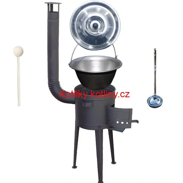 Nerezový kotlík 20 L (1,5 mm) + vysoká žáruvzdorná kotlina (2,0 mm) HODO 42 cm PLUS 600 + vařečka + naběračka