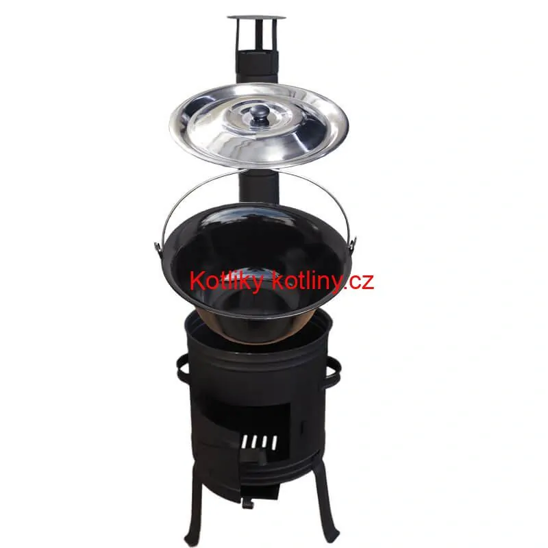 Smaltovaný kotlík 11 L BLACK + nerezová poklice INOX + žáruvzdorná kotlina 33 cm Plus 700